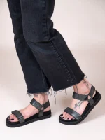 Nouvelle Noir Γυναικεία Δερμάτινα Flatforms Μαύρα - Image 4