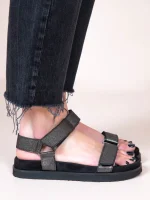Nouvelle Noir Γυναικεία Δερμάτινα Flatforms Μαύρα - Image 5