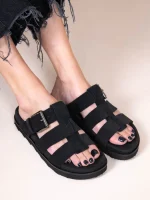 Noyer Castor Noir Γυναικεία Δερμάτινα Flatforms Μαύρα