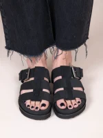 Noyer Castor Noir Γυναικεία Δερμάτινα Flatforms Μαύρα - Image 3