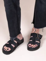 Noyer Castor Noir Γυναικεία Δερμάτινα Flatforms Μαύρα - Image 4