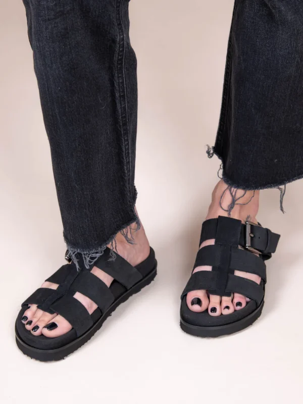 Noyer Castor Noir Γυναικεία Δερμάτινα Flatforms Μαύρα - Image 4