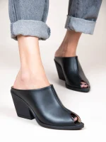 Osier Noir Γυναικεία Δερμάτινα Peep Toe Mules Μαύρα - Image 2