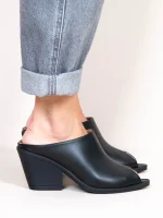 Osier Noir Γυναικεία Δερμάτινα Peep Toe Mules Μαύρα - Image 3
