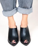 Osier Noir Γυναικεία Δερμάτινα Peep Toe Mules Μαύρα - Image 4