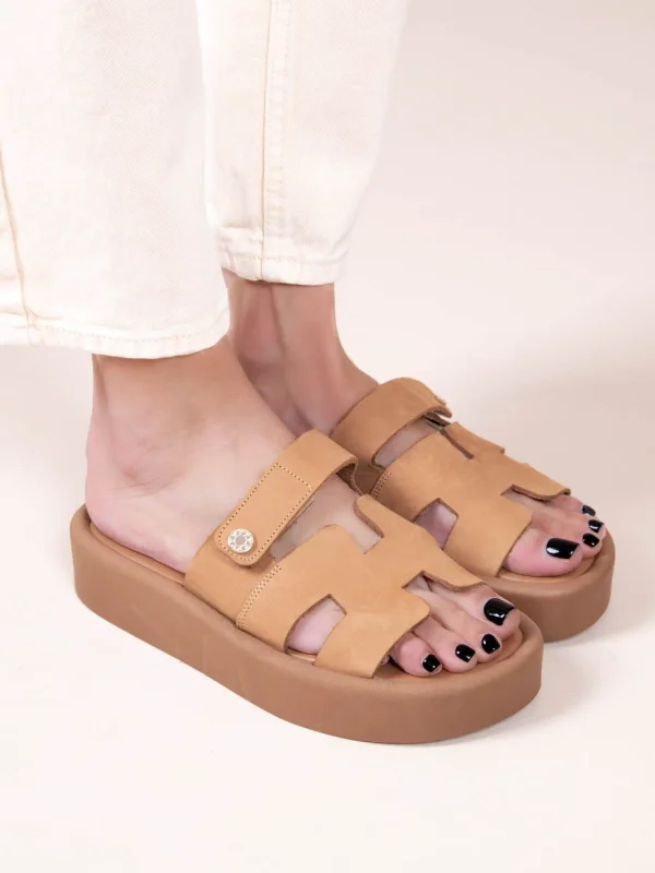 Phoenix Eleve Γυναικεία Δερμάτινα Flatforms Ταμπά - Image 5