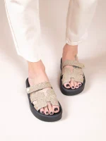Phoenix Eleve Beige Γυναικεία Δερμάτινα Flatforms Μπεζ - Image 3