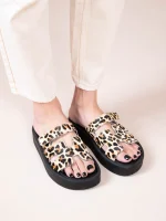 Phoenix Eleve Leo Γυναικεία Δερμάτινα Flatforms Λεοπάρ - Image 2