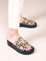 Phoenix Eleve Leo Γυναικεία Δερμάτινα Flatforms Λεοπάρ - Image 3