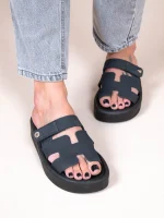 Phoenix Eleve Noir Γυναικεία Δερμάτινα Flatforms Μαύρα
