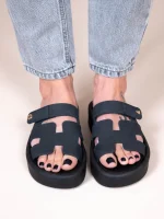 Phoenix Eleve Noir Γυναικεία Δερμάτινα Flatforms Μαύρα - Image 2