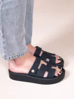 Phoenix Eleve Noir Γυναικεία Δερμάτινα Flatforms Μαύρα - Image 4