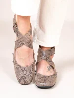 Pouent Snake Γυναικεία Δερμάτινα Mules Μπεζ/Καφέ