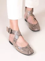 Pouent Snake Γυναικεία Δερμάτινα Mules Μπεζ/Καφέ - Image 3