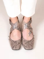 Pouent Snake Γυναικεία Δερμάτινα Mules Μπεζ/Καφέ - Image 4