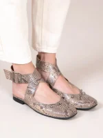 Pouent Snake Γυναικεία Δερμάτινα Mules Μπεζ/Καφέ - Image 5