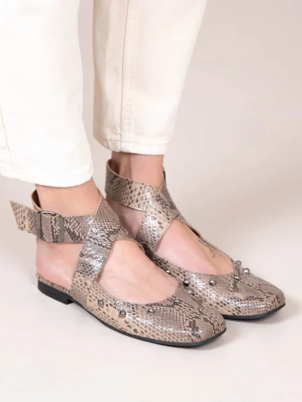 Pouent Snake Γυναικεία Δερμάτινα Mules Μπεζ/Καφέ - Image 5