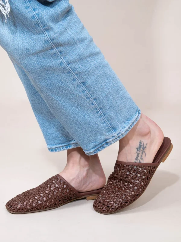 Sable Brun Γυναικεία Δερμάτινα Mules Καφέ - Image 1
