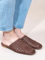 Sable Brun Γυναικεία Δερμάτινα Mules Καφέ - Image 2