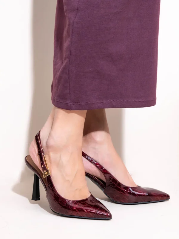 Sylvie Γυναικείες Δερμάτινες Γόβες Open Heel Μπορντό Σκούρο - Image 4