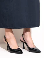 Sylvie Noir Γυναικείες Δερμάτινες Γόβες Open Heel Μαύρες