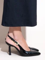 Sylvie Noir Γυναικείες Δερμάτινες Γόβες Open Heel Μαύρες - Image 3