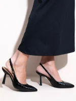 Sylvie Noir Γυναικείες Δερμάτινες Γόβες Open Heel Μαύρες - Image 4
