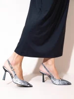 Sylvie Snake Γυναικείες Δερμάτινες Γόβες Open Heel Γκρι/Λεύκο/Μαύρο - Image 2