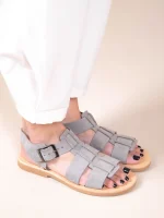 Tie Gray Γυναικεία Δερμάτινα Σανδάλια Γκρι - Image 2