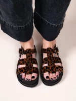 Tie Leo Γυναικεία Δερμάτινα Flatforms Λεοπάρ - Image 3